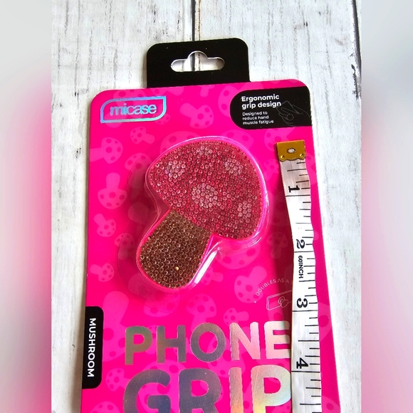NEW Rhinestone Bling Crystals Pink & Gold Mushroom Popsocket Phone Grip - Picture 6 of 7